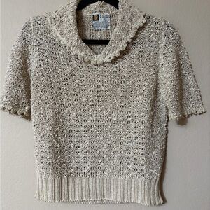 Vintage Cream hand loomed in Republic of Ireland  V Neck top size small